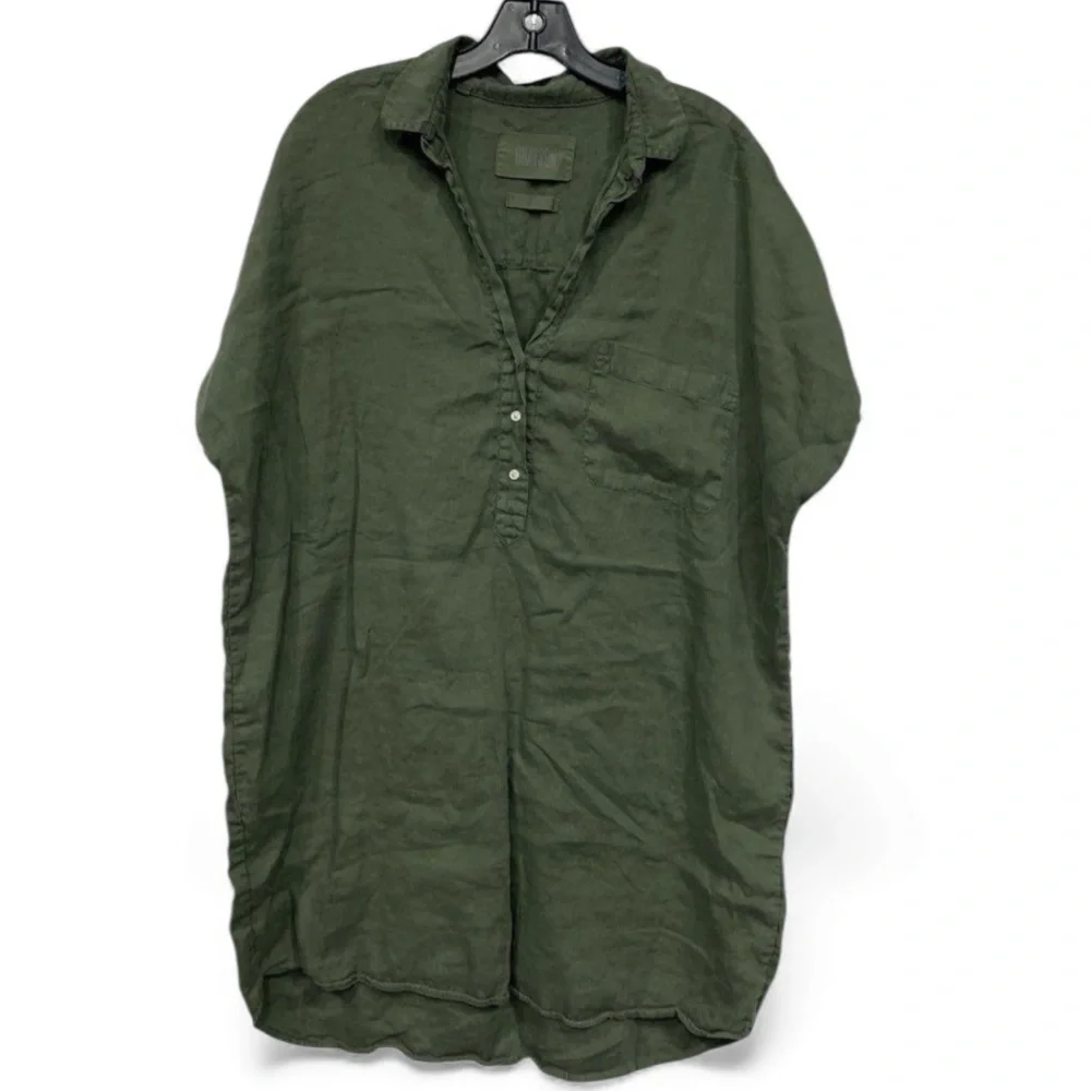 Grayson Anthropologie Artist Green Linen Minimalist Collared Hi-Low Shirt Dress